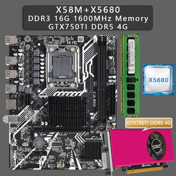 Материнская плата с процессором X58 LGA 1366 С памятью X5680 И REG ECC DDR3 16G 1600MHz И GTX750TI 4GB USB2.0 AMD серии RX 1366 X58M