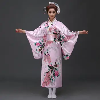 Красное винтажное японское женское кимоно, банный халат, Женская Юката из искусственного шелка с Оби, танцевальное платье для выступлений, одежда для косплея