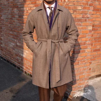 Мужское зимнее пальто из твидовой шерсти Balmaccan, длинное, приталенное, элегантное, в стиле английского плюща, мужская ветровка