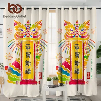 Постельное белье Акварельные шторы для кухни Танец Льва С Новым Годом Плотная штора Fortune Китайские иероглифы rideaux 1шт