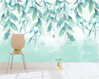beibehang Пользовательские обои свежие зеленые листья акварель стиль скандинавская мода простой ТВ фон стены papel de parede 3d