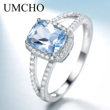 UMCHO Кольца из натурального стерлингового серебра для женщин, обручальное кольцо с Нано Небесно-голубым топазом, ювелирные изделия из серебра 925 пробы