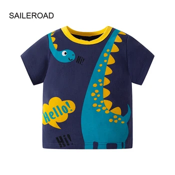 Корейская одежда для мальчиков SAILEROAD, Летняя футболка, хлопковые футболки с динозавром с коротким рукавом, детские футболки, детская одежда
