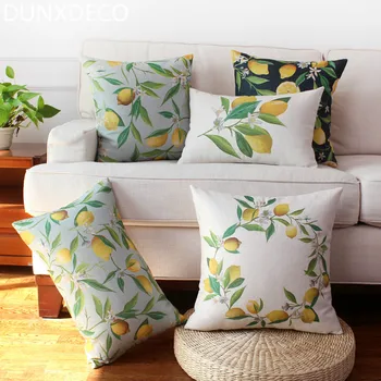 Льняной хлопчатобумажный чехол для подушки, декоративная наволочка, принт из свежих растений Лимонного дерева, украшение для домашнего сада, дивана, стула