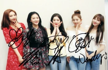 групповое фото из красного БАРХАТА с автографом K-POP 4*6 Бесплатная доставка 082018