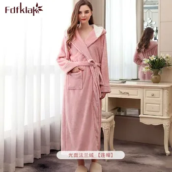 Высококачественный фланелевый халат, кимоно, мужской и женский банный халат, длинная пижама с капюшоном, домашняя одежда, теплые толстые осенне-зимние халаты