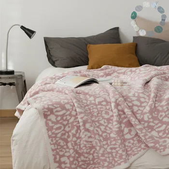 Милые вязаные одеяла с розовым леопардовым узором, Повседневное Уютное пуховое одеяло из микрофибры, Классическое Зимнее Теплое покрывало для кровати, дивана, телевизора
