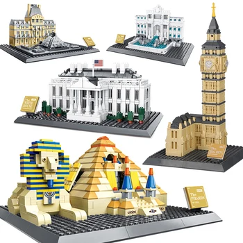 Фонтана Треви, Лувра, Белого дома, строительных блоков, всемирно известной модели здания, игрушки 