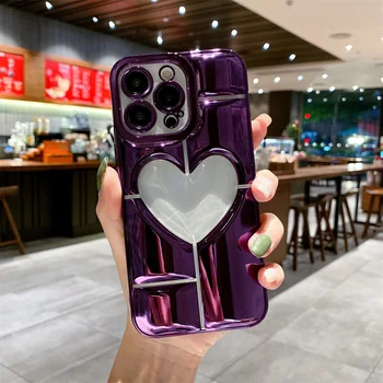 Дизайн сердечка для iphone 14 Pro, темно-фиолетовый, черный, прочный чехол для защиты камеры, защитный чехол, прямая поставка, роскошь 2023