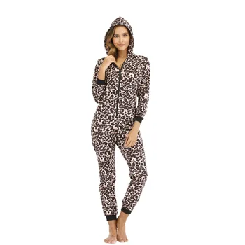 Осенняя женская пижама для взрослых, Леопардовая пижама, женская пижама, цельный комбинезон, Пижама, пижамная одежда для сна