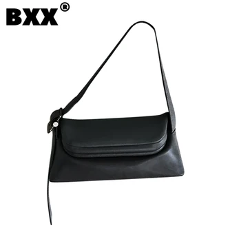 [BXX] Роскошные дизайнерские сумки подмышками из искусственной кожи в стиле ретро для женщин 2023, новая мода, элегантная однотонная сумка-кошелек на широкое плечо 8P077