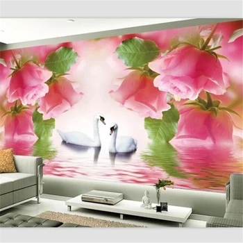 Обои beibehang на заказ обои для гостиной спальни настенная роспись романтический лебедь розовая роза ТВ фон настенная декоративная роспись