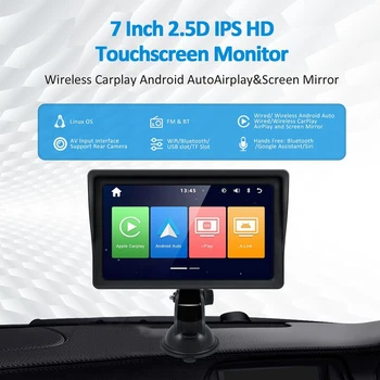 Мультимедийный видеоплеер, Универсальное 7-дюймовое автомобильное радио, беспроводной Carplay и беспроводной Android Auto Touch Screen Bluetooth