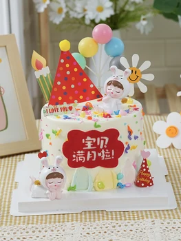 Украшение для торта на Первый день рождения ребенка Солнечный Цветок Красная Шляпа Цветной шар Милый Кролик Детская Кукла Принадлежности для выпечки десертов