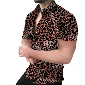 Летняя новая мужская рубашка с 3D-принтом с рисунком тигра, гавайская винтажная футболка оверсайз с короткими рукавами для мужчин, повседневные модные топы