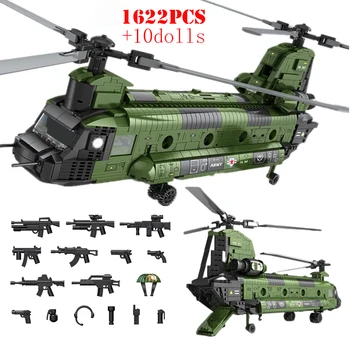 Военный Средний Транспортный Вертолет Chinook CH-47 Строительные Блоки Техническое Оружие Самолет Кирпичи Развивающая Игрушка Для Детей