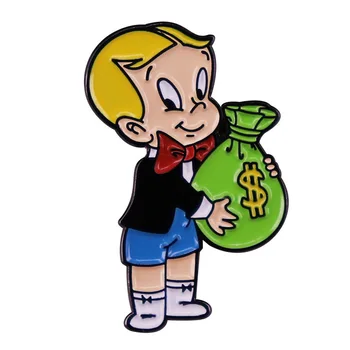 Мальчик с денежным мешком, Эмалированная булавка, булавка на лацкан для одежды, Броши на рюкзак, портфель, значок, украшения, подарки
