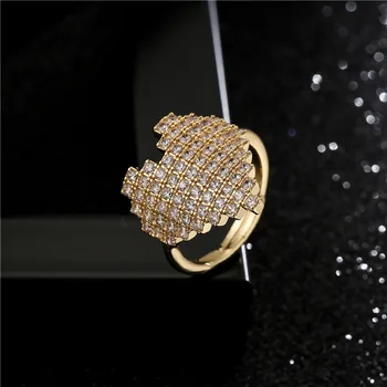 V & YIDOU 18-килограммовое позолоченное медное кольцо с микро-инкрустацией AAAZircon, полностью украшенное драгоценными камнями кольцо с любящим сердцем, регулируемое R846