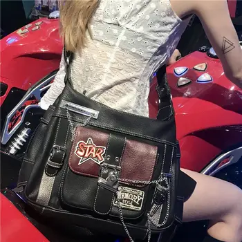 Черные женские сумки через плечо в стиле Гранж Y2k на цепочке, сумка через плечо в готическом стиле, высококачественная сумка-мессенджер, горячая девушка, Хип-хоп, Круто