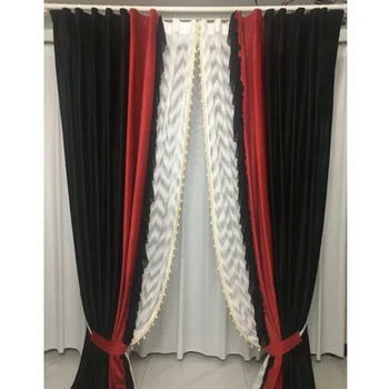 Легкие роскошные американские ретро шторы для гостиной Черно-красная Кортина Однотонные шторы Комбинированный занавес Спальня на заказ