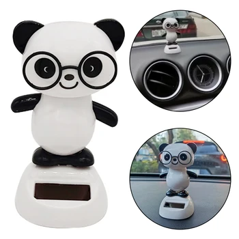 Милая панда на солнечной энергии в очках, кукла с автоматическим поворотом головы, украшение приборной панели автомобиля, подарок, подвеска для интерьера автомобиля