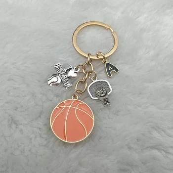 Брелок с буквами A-Z, металлический баскетбольный брелок, эмалированный баскетбольный фанат, спортивный сувенир, ювелирное кольцо, баскетбольный подарок