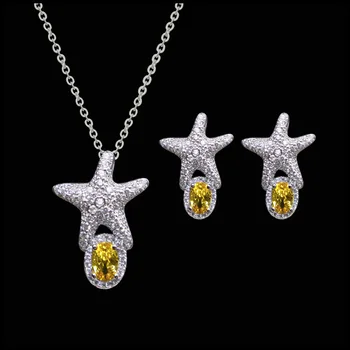 Новый набор ювелирных изделий из кубического циркона в форме маленькой морской звезды с милым дизайном, серьги и ожерелье в виде морских звезд для женщин