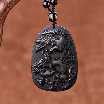 Прямая поставка, ожерелье с резьбой по черному обсидиану, дракон и Феникс, подвеска, обсидиановые счастливые подвески