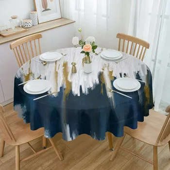 Синяя картина маслом Абстрактная Геометрическая Текстура Водонепроницаемая Скатерть Свадебная Домашняя Кухня Декор столовой Крышка круглого стола