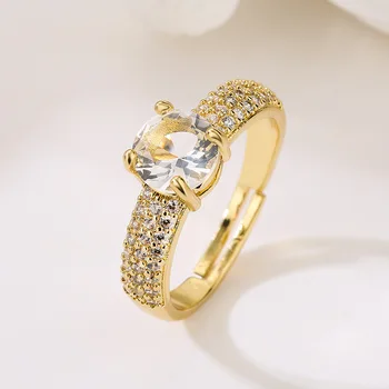 Кольцо с цирконом V & YIDOU, женское золотое кольцо с медным покрытием R893