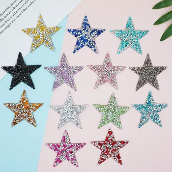 6 см Многоцветный Кристалл Горный Хрусталь Звезды Нашивки для Одежды Железо на Одежде Аппликации Значок Полосы Алмаз Пентаграмма Наклейки