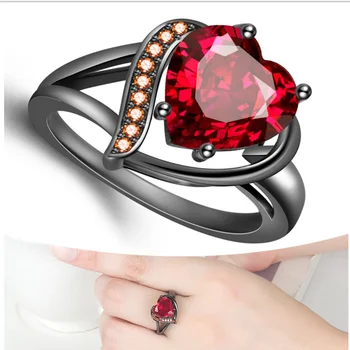 Классическое женское ювелирное кольцо с красным кристаллом в виде сердца для невесты, бижутерия на обручальный палец, Модное Серебряное кольцо для девочек, аксессуары для вечеринок