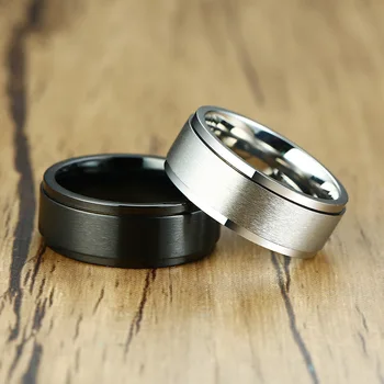 8 мм Черное кольцо-прядильщик из нержавеющей стали для мужчин, ювелирные изделия, Матовое Центральное Свадебное обручальное кольцо, Качественные матовые мужские ювелирные изделия