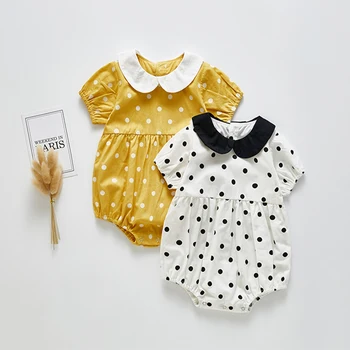 Летний детский комбинезон с коротким рукавом, цельные наряды в горошек для маленьких девочек, одежда для младенцев для девочек