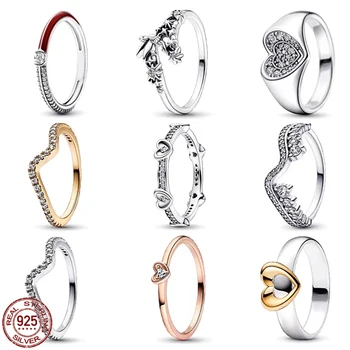 Новое очаровательное кольцо из стерлингового серебра 925 пробы с блестящей волной, кольцо в виде сердца из розового золота, изысканное обручальное кольцо, женские изысканные ювелирные изделия