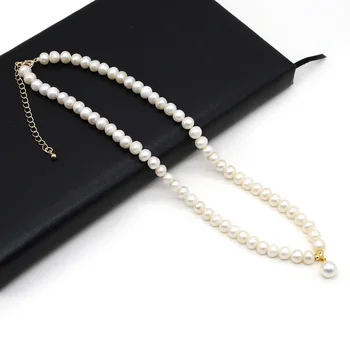 Ожерелье из натурального пресноводного жемчуга Круглой формы, белые жемчужные бусины, ожерелье с подвеской для женщин, Ювелирный подарок для вечеринки, Длина 38 см
