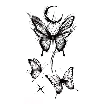 Тату наклейки Кит Черная бабочка Лунный компас Цветок Якорь Ручной временный водонепроницаемый макияж Поддельная татуировка для женщины мужчины