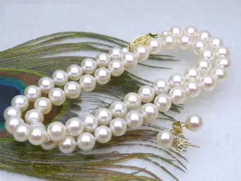 Красивое ожерелье из натурального белого жемчуга Южного моря диаметром 8-9 мм, серьги 18 дюймов
