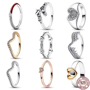 Хит продаж, серебро 925 пробы, новое кольцо из розового золота, блестящее кольцо в виде сердца, изысканное обручальное кольцо, женские изысканные украшения