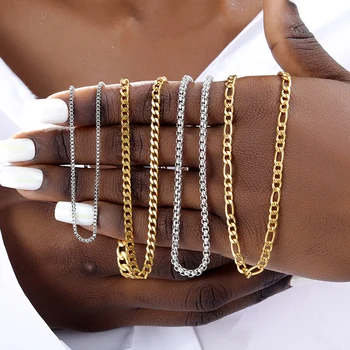 Базовое панк-ожерелье из нержавеющей стали для женщин, мужчин, колье с кубинскими звеньями, винтажные позолоченные ожерелья, ювелирные украшения в тренде 2023 года