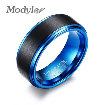 Modyle Синие вольфрамовые кольца для мужчин, ювелирные изделия, классические мужские черно-синие кольца, никогда не выцветают