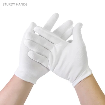 12 пар белых хлопчатобумажных перчаток с высокой эластичностью, рабочих перчаток для уборки, инструментов для уборки дома, ювелирных изделий, сервировочного костюма