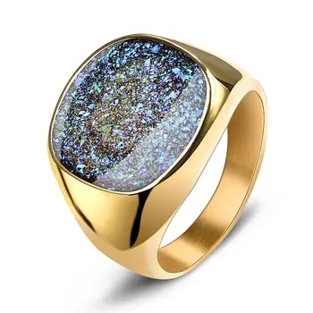 LIEBE ENGE Стильные овальные кольца с капельным клеем для мужчин, геометрическое кольцо-печатка из нержавеющей стали для подарков на день рождения, ювелирные изделия для мужчин