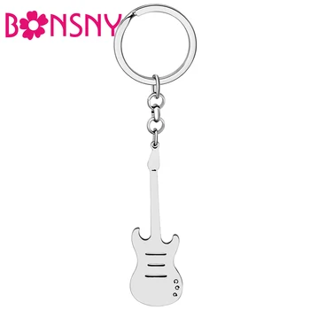 Bonsny, Гитарные брелки из нержавеющей стали с серебряным покрытием, музыкальные инструменты, брелки для ключей, украшения для женщин, Подарки, ювелирные изделия