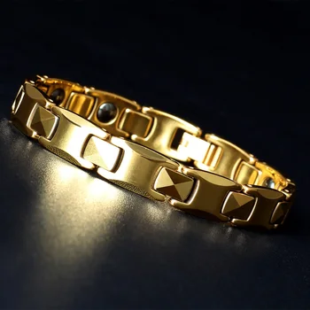 Роскошный Мужской браслет, Позолоченные ювелирные изделия из вольфрамовой стали, Модные Мужские браслеты для дружбы, здоровья, магнитотерапии, повязка Heren