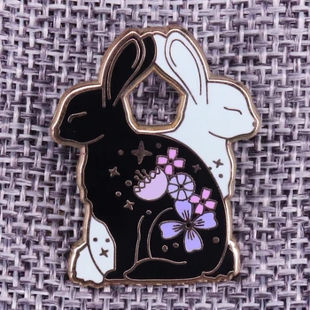 Черно-белый значок Кролика bunnies love эмалевая булавка-Брошь в виде небесного животного отличный подарок для взрослых и детей