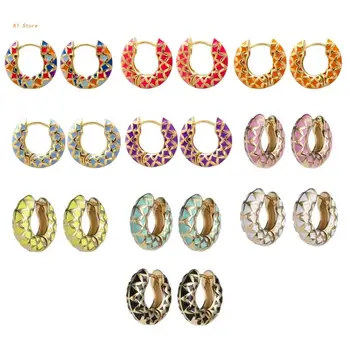 Модные Эмалевые серьги-кольца Huggie для женщин, Винтажные маленькие серьги в стиле Бохо