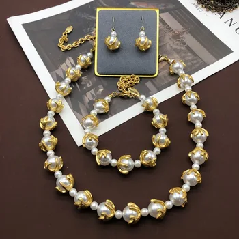 Классический комплект украшений с жемчужным ожерельем в стиле барокко, подарок для дамской банкетной вечеринки, свадебное жемчужное ожерелье, серьги