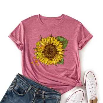 Летняя женская футболка с модным принтом Подсолнуха Y2K, Женская Повседневная Свободная футболка размера Плюс с коротким рукавом, Уличный стиль