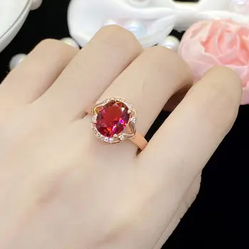 Новое простое овальное кольцо с имитацией красного турмалина, Красочное сокровище, Открытое кольцо с кольцом из циркона для женщин